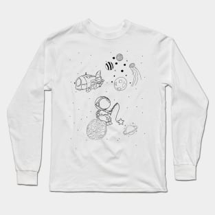 Astronaut Engaging in Celestial Fishing Extravaganza Black Edition Long Sleeve T-Shirt